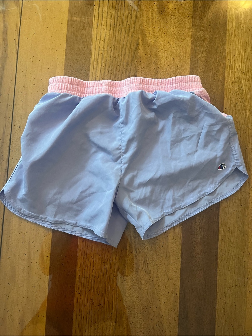Champion Light Blue Shorts with Pink Elastic Waistband